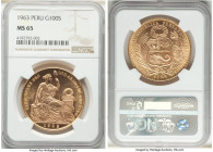 Republic gold 100 Soles 1963 MS65 NGC, Lima mint, KM231. 

HID09801242017

© 2022 Heritage Auctions | All Rights Reserved