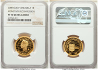 Republic gold Proof "Monetary Reconversion" Bolivar 2008 PR70 Ultra Cameo NGC, Valcambi mint, cf. KM-Y93 (gold unlisted). Reported Mintage: 2,800. 

H...