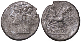 ROMANE REPUBBLICANE - ANONIME - Monete romano-campane (280-210 a.C.) - Quadrigato B. 24; Cr. 28/3 (AG g. 5,32) PorositÃ 
 PorositÃ 
qBB/BB