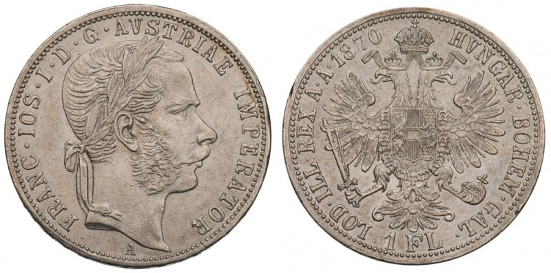 Austria-Hungary, Franz Joseph, 1 florin 1870 Bardzo ładny w pełni czytelny egzem...