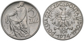 PRL, 5 złotych 1974 Rybak - niedobity sznur