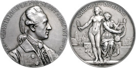 Deutsche Medaillen. 
Personenmedaillen. 
Goethe, Joh. W. v. (1749-1832). Silbermed. 1899, v. Hugo Kaufmann, auf seinen 150. Todestag, (offiz. Med. d...