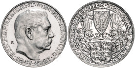 Deutsche Medaillen. 
Personenmedaillen. 
Hindenburg, Paul v. (1847-1934). Silbermed. 1927, von K. Goetz, auf seinen 80. Geburtstag, Kopf re./Adlersc...