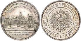 Deutsche Medaillen. 
Berlin. 
Silbermed. 1894, v. Mayer & Wilhelm, Stuttgart, auf die Einweihung des Reichstagsgebäudes, Gebäudeansicht/Deutscher Re...