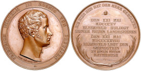 Deutsche Medaillen. 
Brandenburg-Preußen. 
Friedrich Wilhelm III. 1797-1840. Bronzemed. 1828, von H. Gube, auf die Huldigung und die Grundsteinlegun...