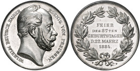 Deutsche Medaillen. 
Brandenburg-Preußen. 
Wilhelm I. 1861-1888. Zinnmed. 1884, von H. Weckwerth, auf die Feier seines 87. Geburtstages, Kopf re./fü...