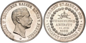 Deutsche Medaillen. 
Brandenburg-Preußen. 
Wilhelm II. 1888-1918. Silbermed. 1888, unsign., auf seinen Regierungsantritt, Kopf re./Krönungsinsignien...