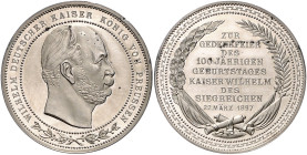 Deutsche Medaillen. 
Brandenburg-Preußen. 
Wilhelm II. 1888-1918. Silbermed. 1897, unsign., "Zur Gedenkfeier des 100 jährigen Geburtstages Kaiser Wi...