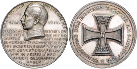 Deutsche Medaillen. 
Deutsches Reich. 
Silbermed. 1914, v. Oertel, auf die Erneuerung des Eisernen Kreuzes am 5. August, Kopf Wilhelms II. li. zwisc...