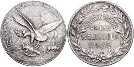 Deutsche Medaillen. 
Deutsches Reich. 
Silbermed. 1915, v. B.H. Mayer, Erinnerung an den Weltkrieg 1914/15, Reichsadler schlägt gallischen Hahn, li....