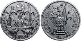 Deutsche Medaillen. 
Eisenach. 
Eisengussmed. 1967, von W. Rahaus (Guss Lauchhammer), 900 Jahre Wartburg, Ritter auf Brücke unter Dreibogen, dahinte...