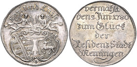 Deutsche Medaillen. 
Meiningen. 
Silbermed. 1780, unsign., auf die Vermählung des Herzogs Carl von Sa.-Meiningen mit Luise von Stolberg-Gedern, zwei...