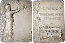 Jugendstil (Art nouveau)-Medaillen. 
Frankreich. Versilb. Bronzeplakette o.J. (um 1900), v. Felix Rasumny (1869 Sewastopol - 1940 Paris), Prämienmed....