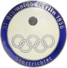 Medaillen u. Abzeichen zu Sportveranstaltungen. 
Berlin. Olympische Spiele 1936. Offiz. Abzeichen der Startrichter, Buntmet. versilb., emaill., Herst...