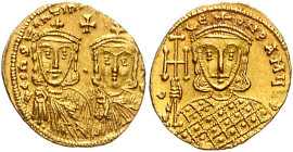 Byzantinische Münzen. 
Constantinus V., 741-775. Solidus, GOLD, 4,50 g, Constantinopel, geprägt 757-775, bärtige Bü. des Kaisers v.v., daneben re. di...