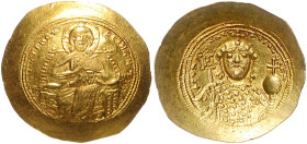 Byzantinische Münzen. 
Constantinus IX. Monomachus, 1042-1055. Gold-Histamenon, 4,37 g, Constantinopel, thronender Christus v.v./Hüftbild des Kaisers...