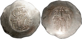 Byzantinische Münzen. 
Manuel I. Comnenus, 1143-1180. Elektron-Aspron-Trachy, 4,30 g, Constantinopel, thronender, segnender Christus v.v., in der Lin...