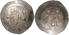 Byzantinische Münzen. 
Manuel I. Comnenus, 1143-1180. Elektron-Aspron-Trachy, 3,31 g, Constantinopel, auf Sockel stehender, segnender Christus v.v., ...