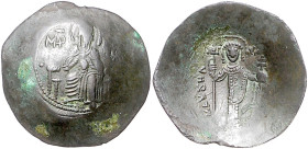 Byzantinische Münzen. 
Manuel I. Comnenus, 1143-1180. Billon-Aspron-Trachy, 4,26 g, Constantinopel, thronende Gottesmutter v.v., den Kopf des Christu...