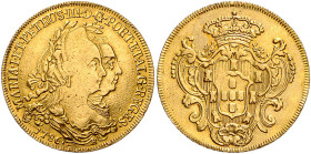 Brasilien. 
Maria I. und Pedro III. 1777-1786. 6400 Reis 1786 R, Rio de Janeiro, GOLD, 13,56 g. KM&nbsp;199.2, Fb.&nbsp;76. mwst.-befreit.. 

klein...