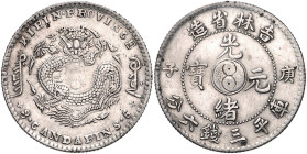 China-Ch'ing-Dynastie (Mandschu-Dynastie). 
Kuang Hsü 1875-1908. Provinz Kirin, 50 Cents 1900, Silber, 13,38 g, L./M. 527, KM 182a. R.. 

ss-f. vz