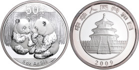 China-Volksrepublik. 
50 Yuan 2009, Silber (5 Oz 999 fein), Panda. Schön&nbsp;1717, KM&nbsp;1867. in Orig.-Kapsel, in Orig.-Holzetui der "China Gold ...