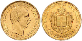 Griechenland. 
Georg I. 1863-1913. 20 Drachmen 1884, GOLD. Schön&nbsp;54, KM&nbsp;56, Fb.&nbsp;18.

ss-f. vz