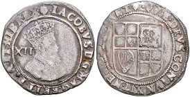 Großbritannien. 
James I. 1603-1625. Shilling o.J. (1607), 2. Ausgabe, 4. Büste, Mzz. Weintraube, 5,81 g. Seaby&nbsp;2655.

s-ss