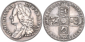 Großbritannien. 
George II. 1727-1760. 6 Pence 1757, Silber, 3,01 g, KM 582.2. Seaby&nbsp;3711.

ss-vz