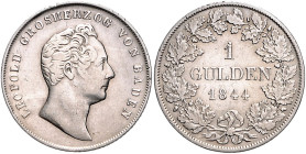 Baden. 
Leopold 1830-1852. 1 Gulden 1844, Variante: GROSIIERZOG ("H" ohne Querstrich). Jaeger&nbsp;56, AKS&nbsp;94&nbsp;Anm.

ss