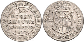 Brandenburg/-Preußen. 
Friedrich Wilhelm 1640-1688. 1/12 Taler 1687 LCS (Berlin). Bahrf.&nbsp;III/&nbsp;281a.

winz. Sf, gutes ss