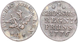 Brandenburg/-Preußen. 
Friedrich II. 1740-1786. 1 Groschen 1776 A, für Ostpreußen. Old.&nbsp;242. R.. 

winziger Sf., ss