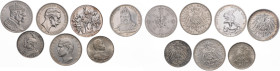 Sammlungen, Lots. 
7 verschied. Silbermünzen: Bayern 3 Mark 1909, Preußen Krönungstaler 1861, 3 Mark 1909, 3 M 1913 Befreiungskriege, 2 Mark 1901 200...