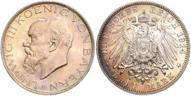 Bayern. 
Ludwig III. 1913-1918. 3 Mark 1914. Jaeger&nbsp;52.

fast stempelfrisch/stempelfrisch