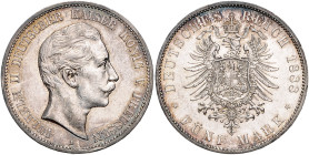 Preußen. 
Wilhelm II. 1888-1918. 5 Mark 1888. Jaeger&nbsp;101. RR.. 

winzige Rf., ss/fast vorzüglich