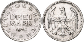 3 Mark, Adler ohne Umschrift, 1925 D. Jaeger&nbsp;312.

ss-vz