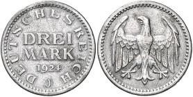 3 Mark, Adler ohne Umschrift, 1924 J, Verkehrsfälschung in Blei/Zinn-Guss, zu Jaeger 312.

ss-vz