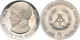 Gedenkmünzen. 
5 Mark. 1980, Menzel. Jaeger&nbsp;1576.

PP, offen, winz. Fehler