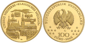 Euro-Gedenkmünzen. 
100 Euro 2006 G, GOLD, 15,55 g fein (1/2 Oz), Klassisches Weimar. mit Zert. im OE, mwst.-befreit.. 

Stgl