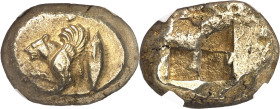 GRÈCE ANTIQUE
Mysie, Cyzique. Statère d’électrum ND (500-450 av. J.-C.), Cyzique.
NGC AU 5/5 4/5 (6156121-005).
Av. Protomé ailé de lionne à gauche...