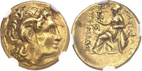 GRÈCE ANTIQUE
Thrace (royaume de), Lysimaque (323-281 av. J.-C.). Statère d’or ND (IIIe s. av. J.-C.), Pella.
NGC XF 4/5 4/5 (5790005-007).
Av. Têt...