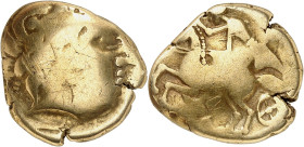 GAULE
Bituriges / Arvernes. Statère d’électrum à la fleur ND (c.120-50 av. J.-C.).
Av. Tête à droite, avec un long nez aquilin ; la chevelure traité...