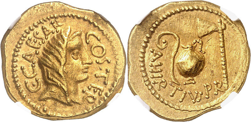 RÉPUBLIQUE ROMAINE
Jules César (60-44 av. J.-C.). Aureus ND (46 av. J.-C.), Rom...