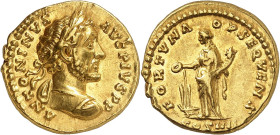 EMPIRE ROMAIN
Antonin le Pieux (138-161). Aureus 145-161, Rome.
Av. ANTONINVS AVG. PIVS P P. Buste lauré, drapé et cuirassé, à droite. 
Rv. FORTVNA...