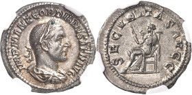 EMPIRE ROMAIN
Gordien Ier (238). Denier Mars-avril 238, Rome.
NGC Ch XF 5/5 4/5 (5788895-003).
Av. IMP M ANT GORDIANVS AFR AVG. Buste lauré, drapé ...