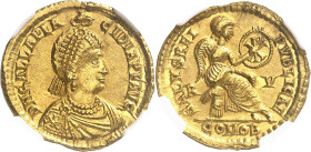 EMPIRE ROMAIN
Galla Placida, femme de Constantin III (421-450). Solidus 422, Ravenne.
NGC Ch AU 4/5 3/5 (5790005-015).
Av. D N GALLA PLA-CIDIA P F ...