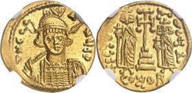 EMPIRE BYZANTIN
Constantin IV (668-685). Solidus, avec Héraclius et Tibère 674-680, Constantinople, 4e officine.
NGC MS 4/5 5/5 (5788894-007).
Av. ...