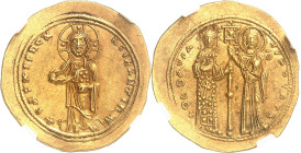 EMPIRE BYZANTIN
Théodora (1055-1056). Histaménon nomisma 1055-1056, Constantinople.
NGC Ch AU* 5/5 4/5 (5771464-005).
Av. + IHS XIS REX REGNANTIHM....
