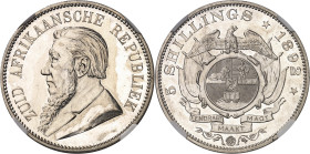 AFRIQUE DU SUD
Afrique du sud (République d’). 5 shillings, double shaft, Flan bruni (PROOF) 1892.
NGC PF 62 (5883934-020).
Av. ZUID AFRIKAANSCHE R...