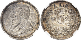 AFRIQUE DU SUD
Afrique du sud (République d’). 6 pence 1895.
NGC MS 65 (5787365-064).
Av. Buste à gauche de Krüger. 
Rv. Z. A. R. Dans une couronn...